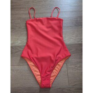 New! Unsubscribed | Red Square Neck One Piece Swimsuit $178